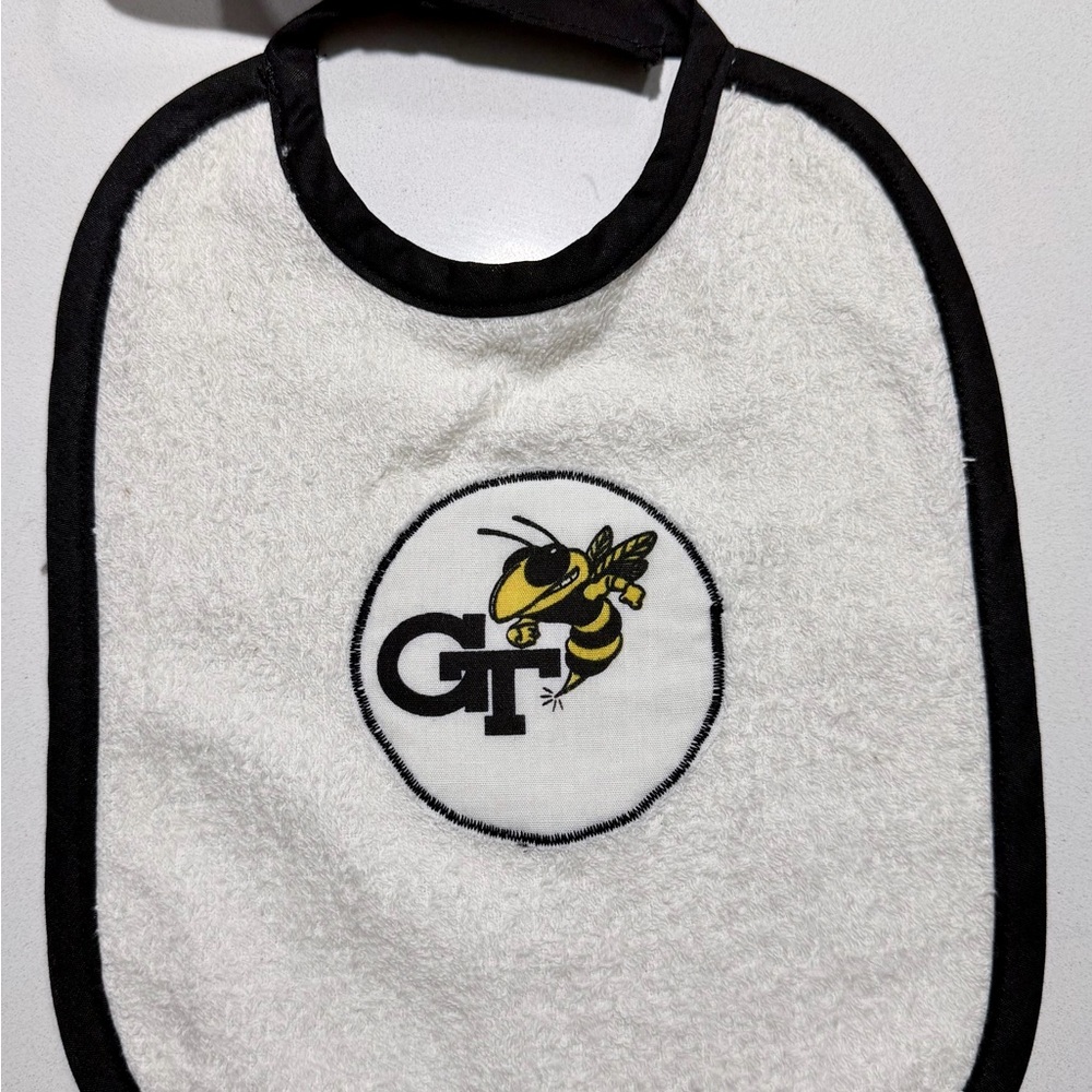 Vintage Georgia Tech Yellow Jackets Baby Bib White Terry Cloth